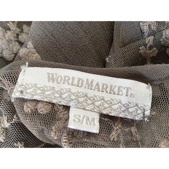 World Market Grey Mini Flare Dress Tunic Women S/M Lace Accents Long Sleeve Vtg - Picture 10 of 16